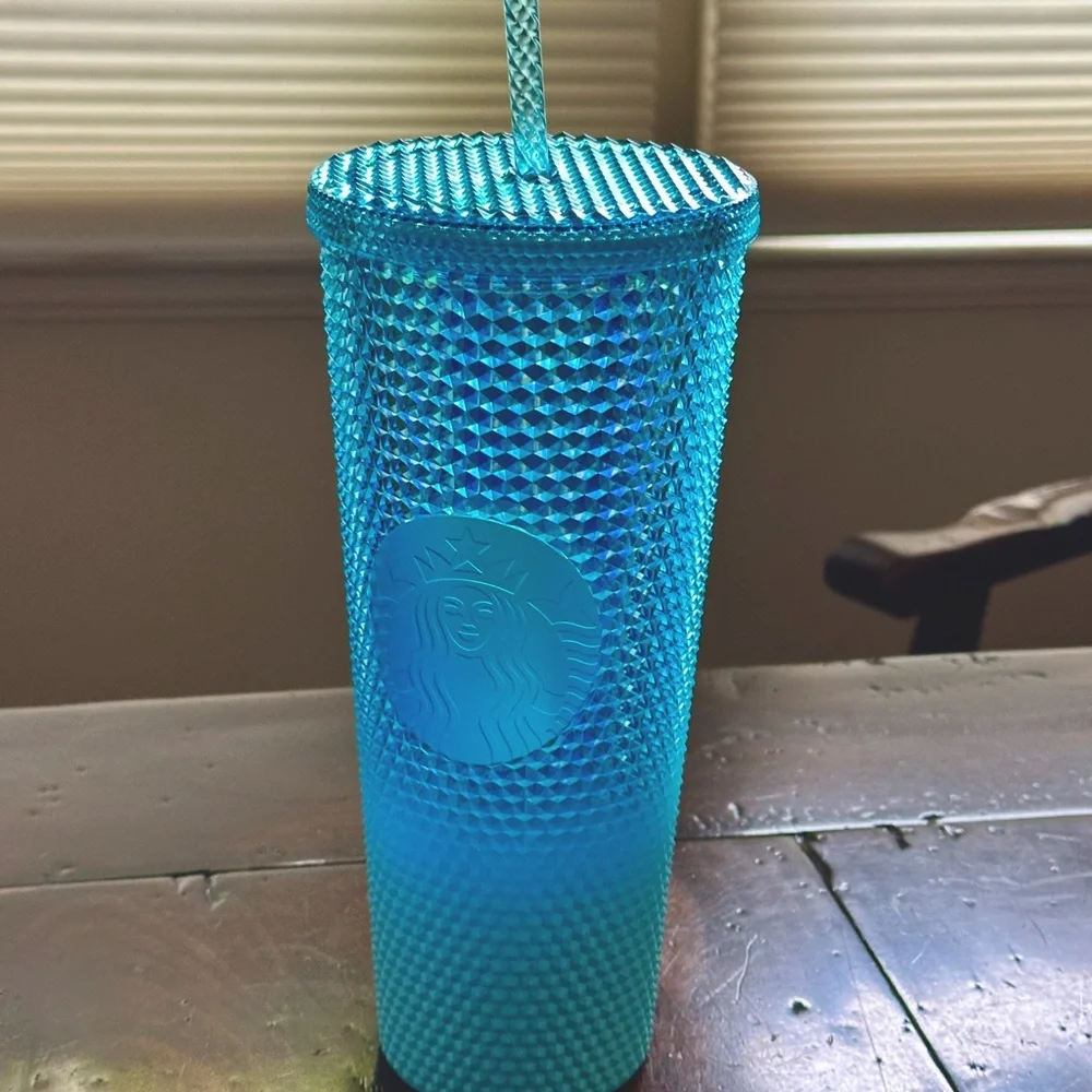 Starbucks Blue/Aqua Studded Gradient Ombre Tumbler Cup 24oz.